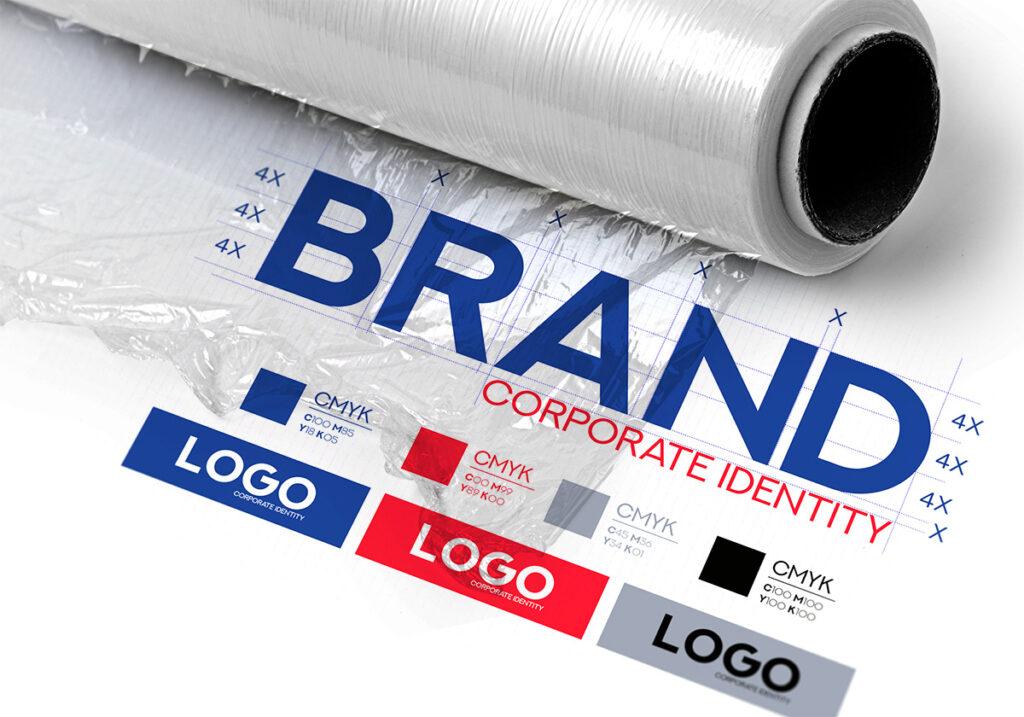 stretch film overlaying corporate identity layout to represent stretch film suppliers branding